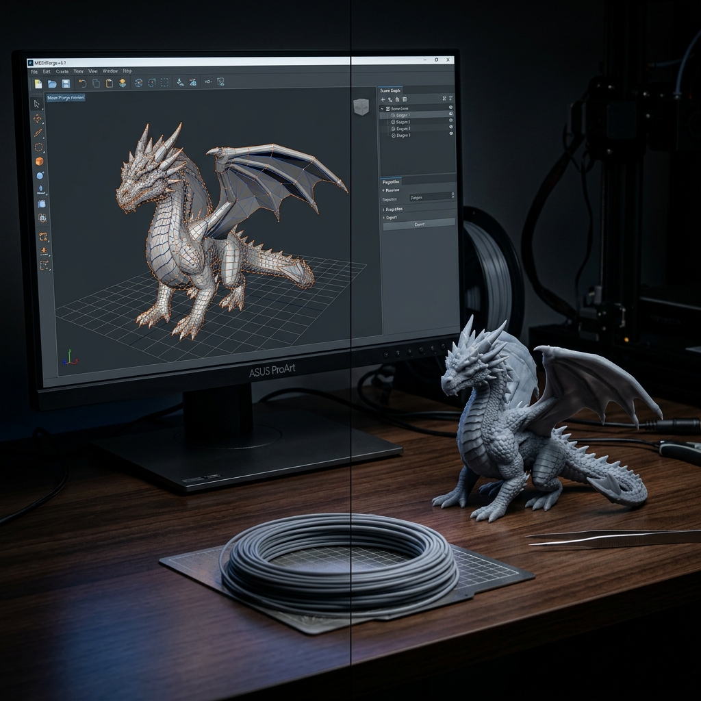 Side-by-side comparison: digital 3D model on the left, finished physical product on the right